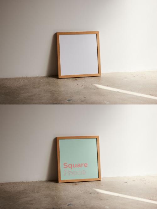 Square Wooden Frame Mockup On Floor of a House