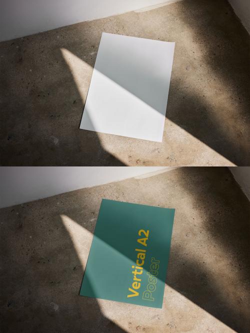 Big A2 Size Poster Mockup on Floor With Beautiful Sun Light