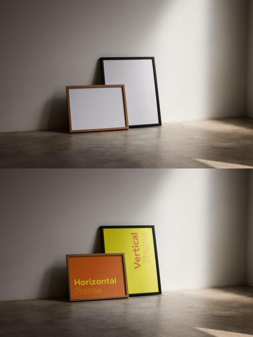 Two Frames Mockup on Floor With Window Light and Shadow