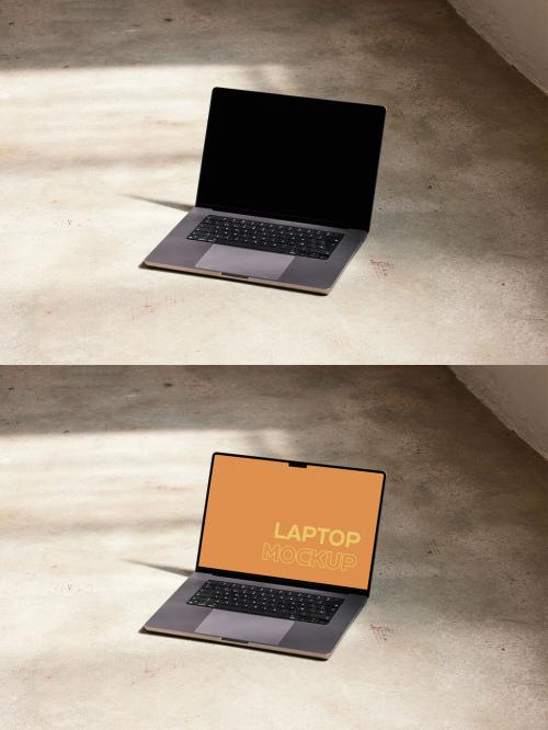 Silver Laptop Mockup on a Floor Studio