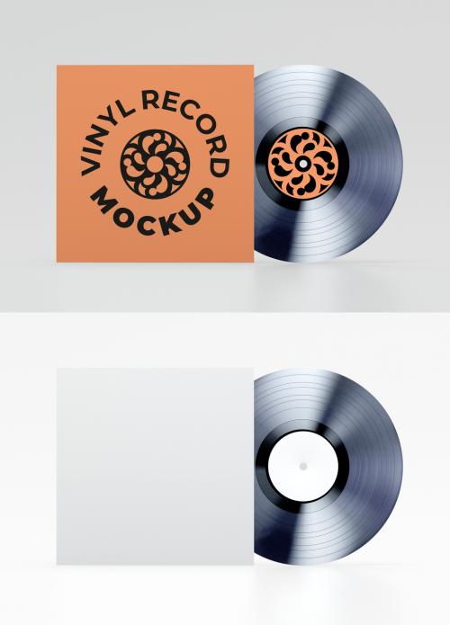 Vinyl Record with Cover Frontal View Mockup