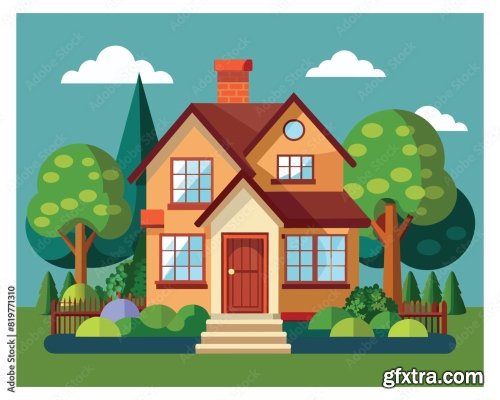 A Cute Colorful House Vector 6xAI