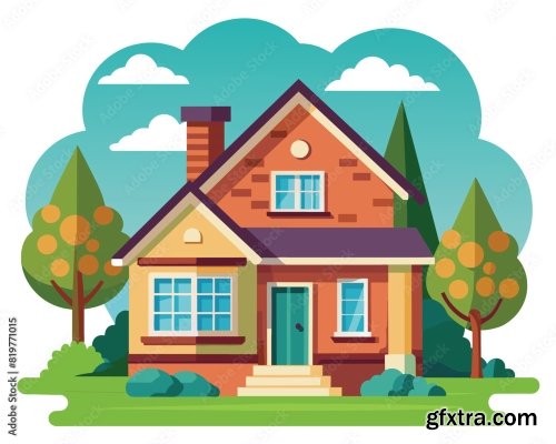 A Cute Colorful House Vector 6xAI