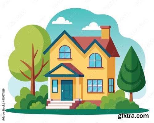 A Cute Colorful House Vector 6xAI