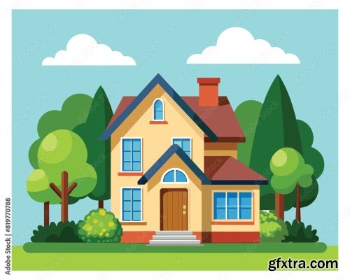 A Cute Colorful House Vector 6xAI