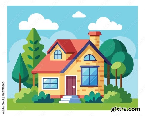 A Cute Colorful House Vector 6xAI