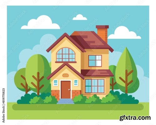 A Cute Colorful House Vector 6xAI