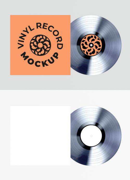 Vinyl Record with Cover Top View Mockup