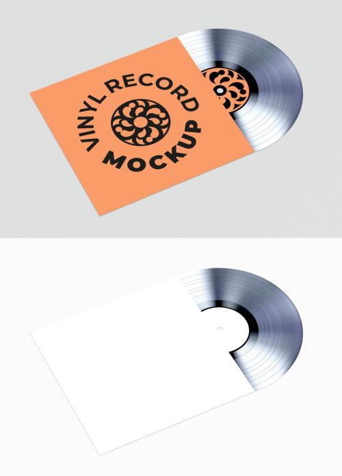 Vinyl Record with Cover Upper View Mockup