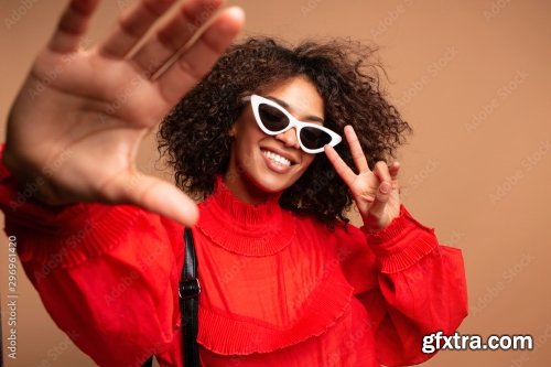 Portrait Of Beautiful Young Black Woman Taking Selfie 6xJPEG