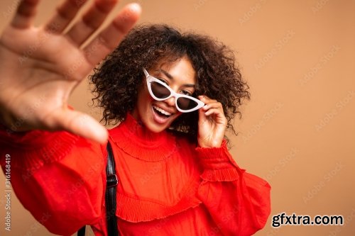 Portrait Of Beautiful Young Black Woman Taking Selfie 6xJPEG