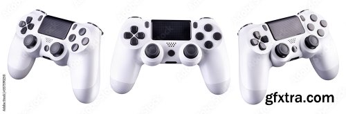 White Video Game Joystick Gamepad Isolated On A Black Background 6xJPEG