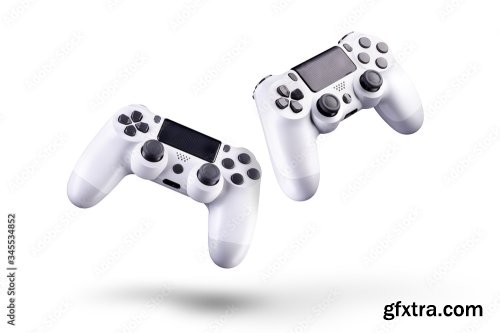 White Video Game Joystick Gamepad Isolated On A Black Background 6xJPEG