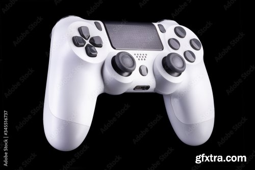 White Video Game Joystick Gamepad Isolated On A Black Background 6xJPEG