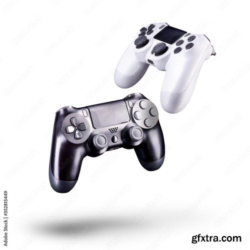 White Video Game Joystick Gamepad Isolated On A Black Background 6xJPEG