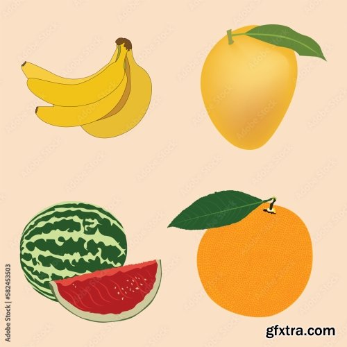 Vector Graphic With Doodle Fruits 6xSVG