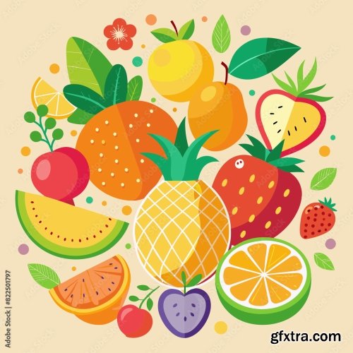 Vector Graphic With Doodle Fruits 6xSVG