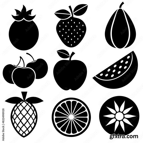 Vector Graphic With Doodle Fruits 6xSVG