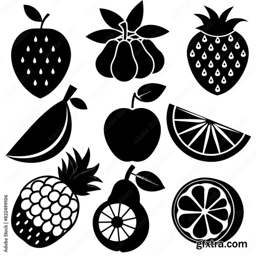 Vector Graphic With Doodle Fruits 6xSVG