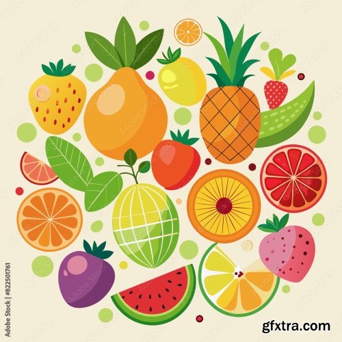 Vector Graphic With Doodle Fruits 6xSVG