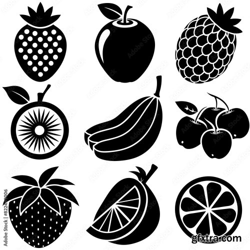 Vector Graphic With Doodle Fruits 6xSVG