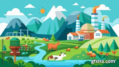 Milk Industry Landscape View 6xSVG