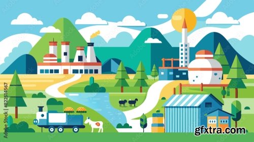 Milk Industry Landscape View 6xSVG