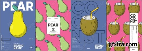 Set Of Labels, Posters, And Price Tags Features Line Art Designs Of Fruits 6xAI