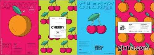 Set Of Labels, Posters, And Price Tags Features Line Art Designs Of Fruits 6xAI