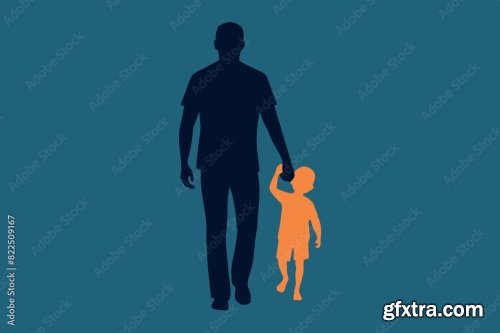 Loving Father Walking Side By Side With Son Holding Hands 6xSVG