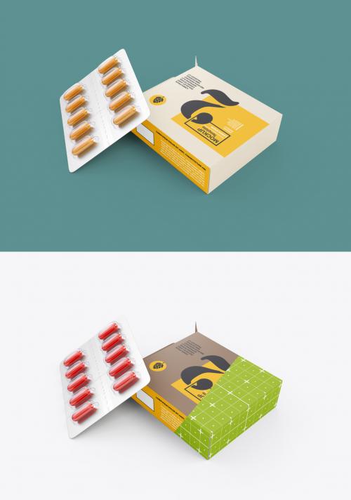 Paper Box with Pills Mockup