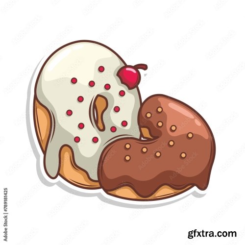 Delicious Donut Vector Hand Draw Illustration 6xAI