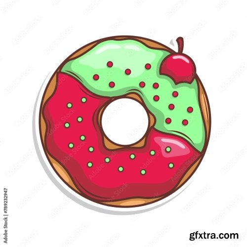 Delicious Donut Vector Hand Draw Illustration 6xAI