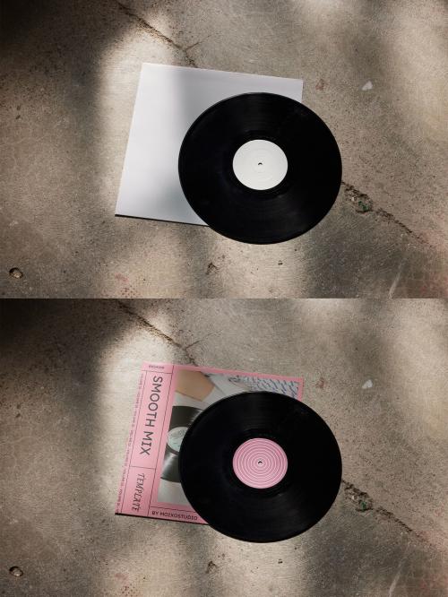 Vinyl Record With Sleeve Mockup on a Concrete Background