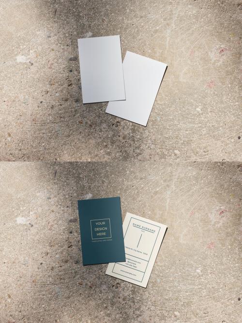 Overhead Mockup of Two Vertical Business Card