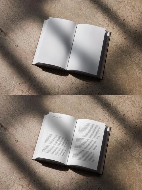  Open Hardcover Book Mockup on a Concrete Background With Shadows