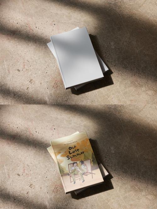 Stack of Two Hardcover Book Mockup on Floor