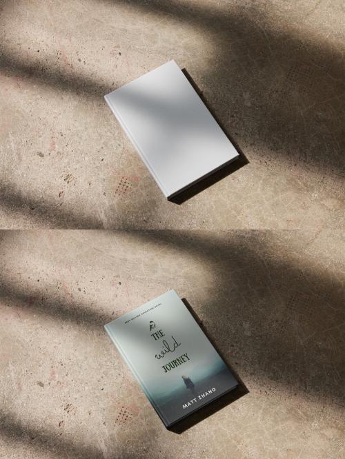 Hardcover Book Mockup on a Concrete Floor With Sunlight