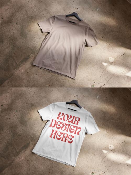 T Shirt Mockup on a Floor With Custom Color