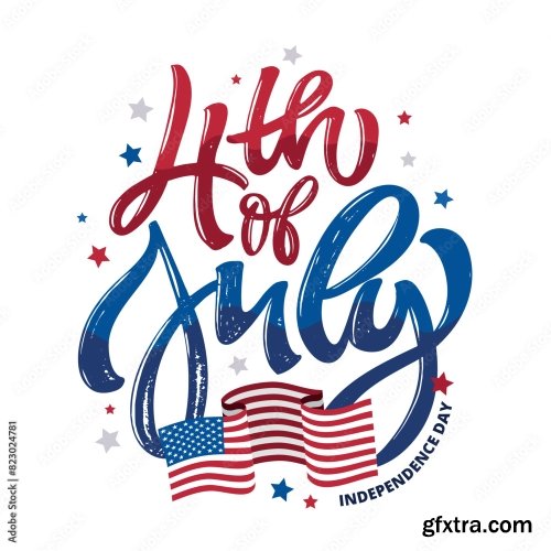 Independence Day Vector Lettering Typography For Postcard 6xAI