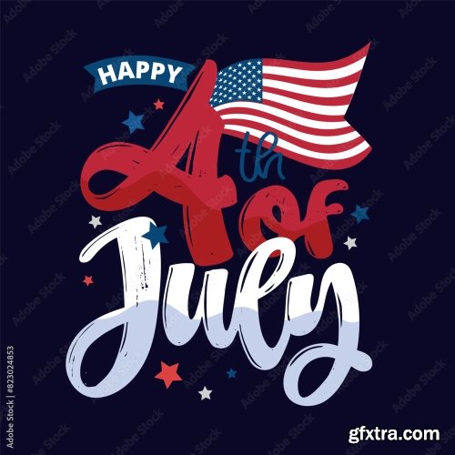 Independence Day Vector Lettering Typography For Postcard 6xAI