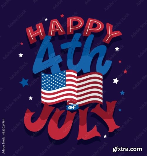 Independence Day Vector Lettering Typography For Postcard 6xAI