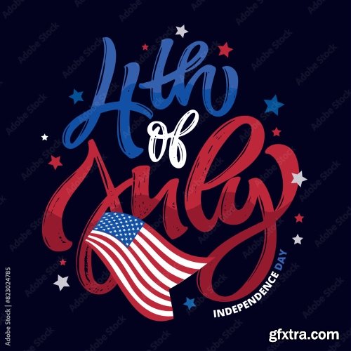 Independence Day Vector Lettering Typography For Postcard 6xAI