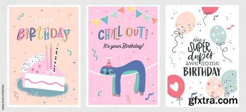 Set Of Birthday Postcards 6xAI