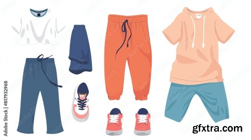 Four Of Different Jeans Clothes Vector Flat Illustration 6xAI