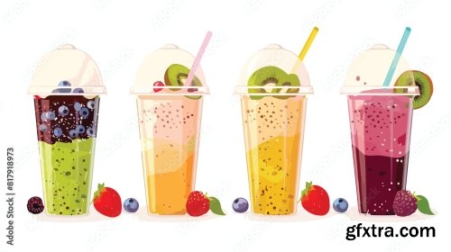 Four Of Different Grocery Food And Drink Products Vector 6xAI