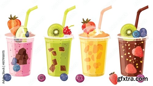 Four Of Different Grocery Food And Drink Products Vector 6xAI