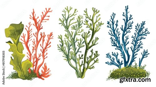 Four Of Colorful Hand Drawn Edible Algae Vector Graph 6xAI