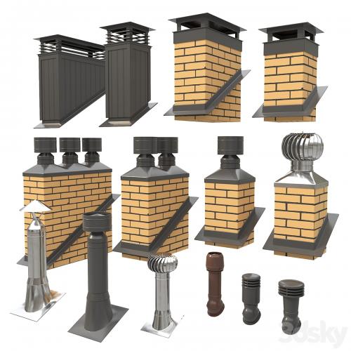 Ventilation pipes and chimneys on the roof