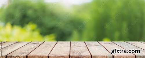 Empty Wood Table Top And Blurred Green 6xJPEG